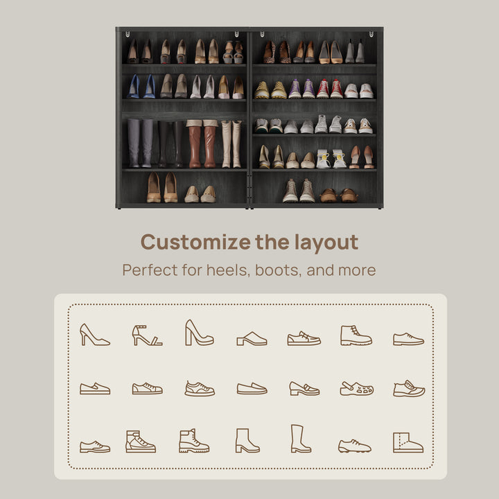 Zura 2-Piece Black Shoe Cabinet, Holds 50 Pairs