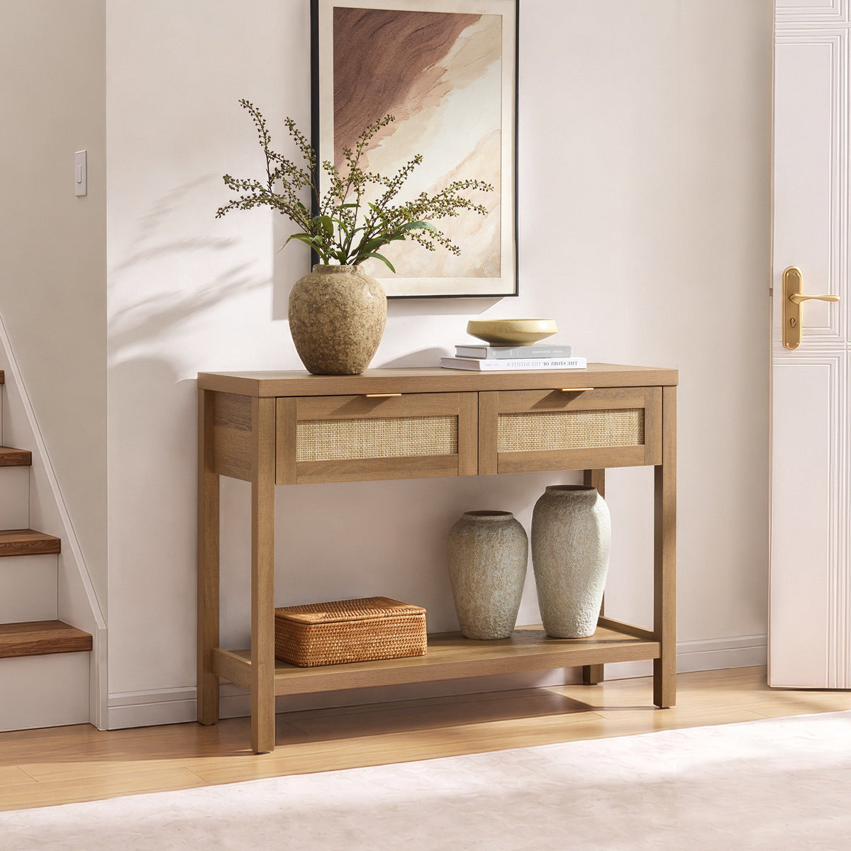 Savanna Rattan Console Table for Entryway