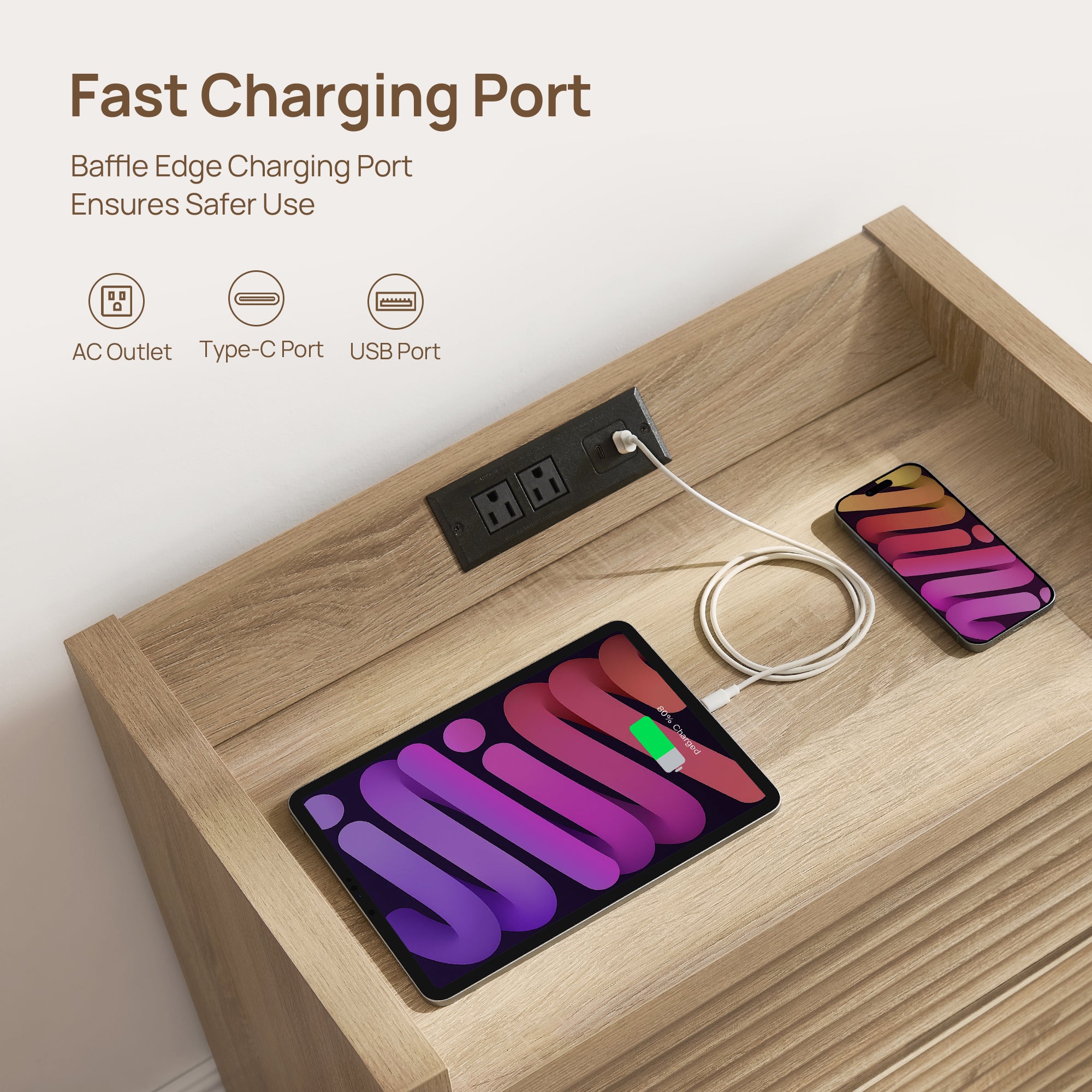 Prelude 2-Drawer Nightstand, Charging Station