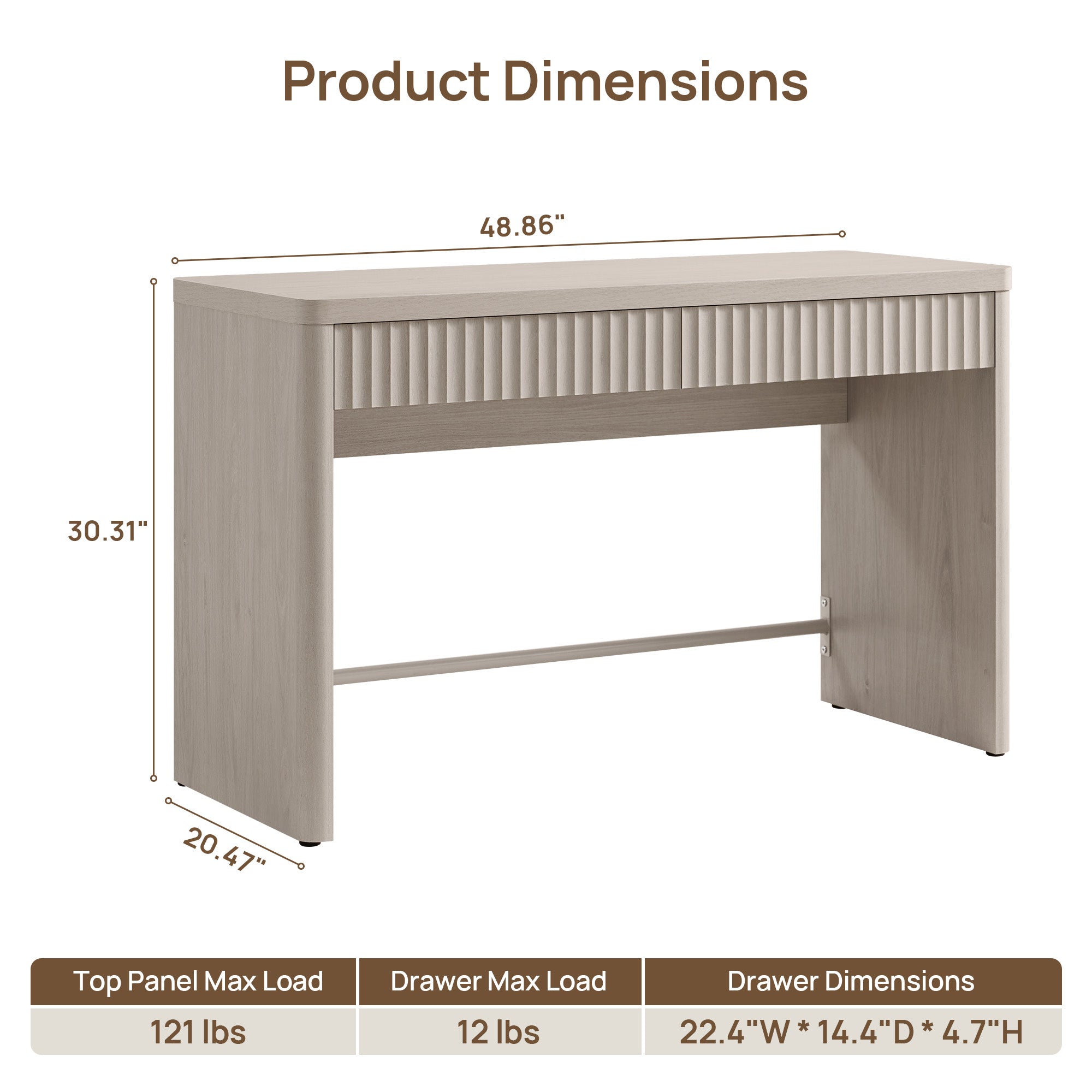 Cas Computer Desk, Fluted Style