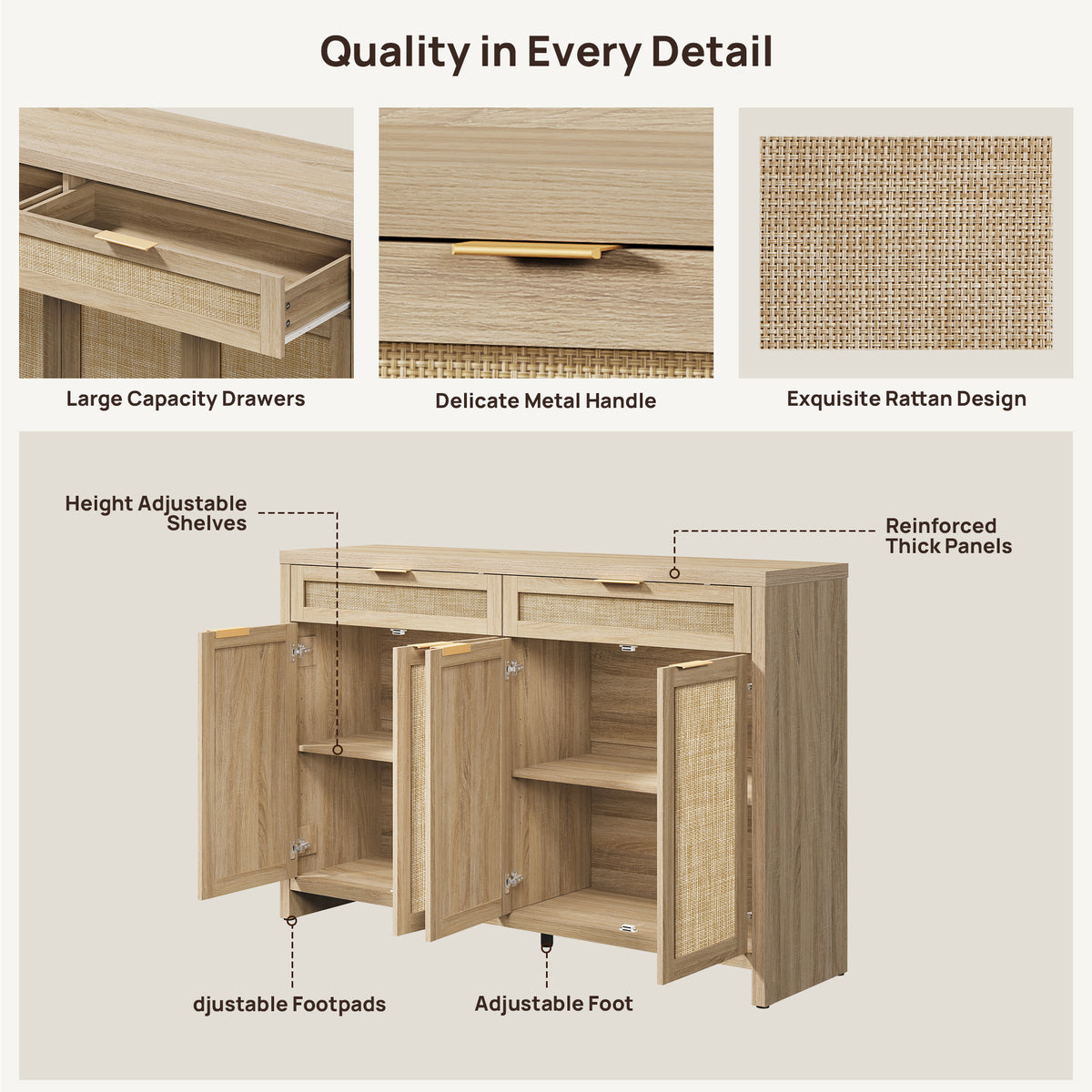 Savanna 59Inch-Wide Buffet Cabinet, Large Storage