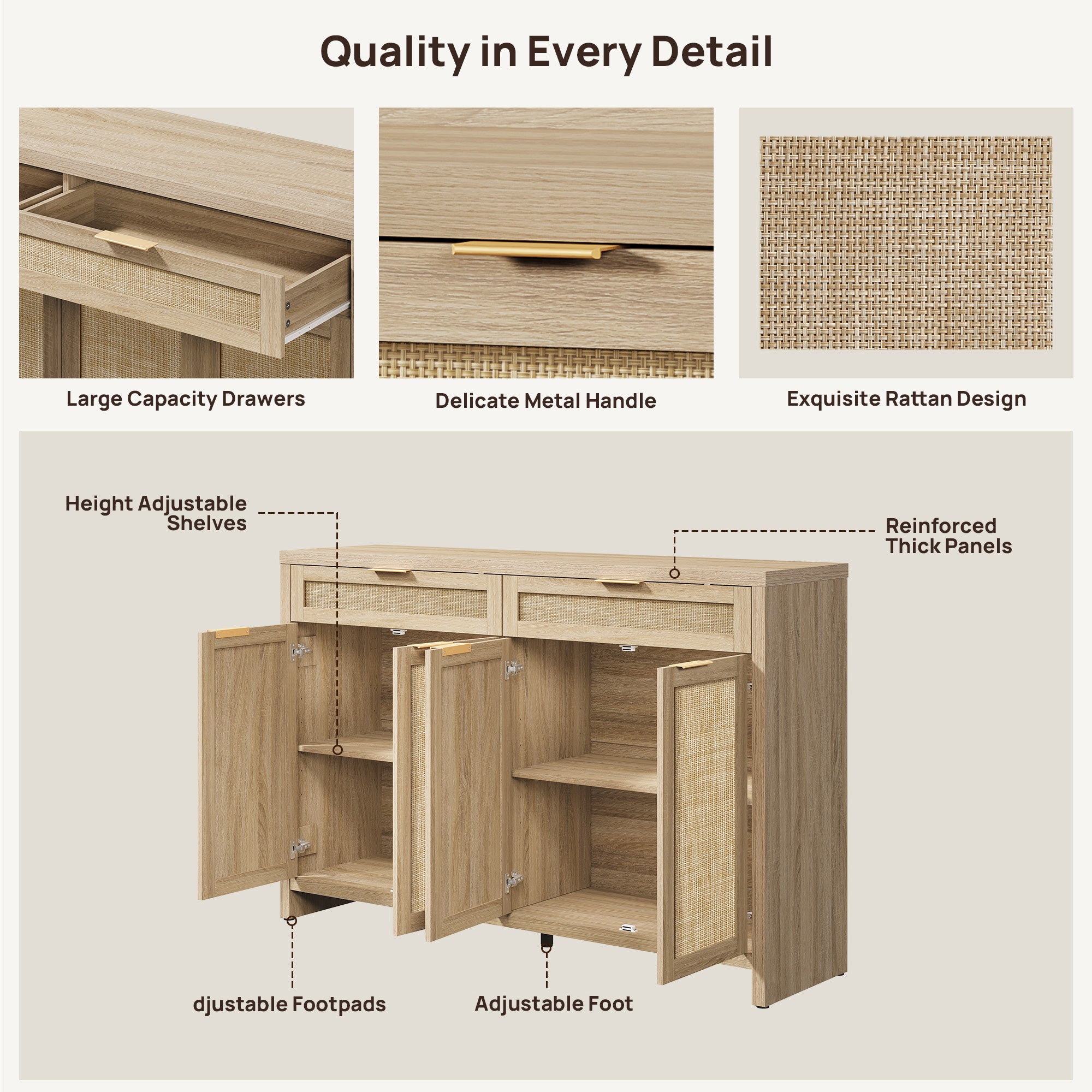 Savanna 59Inch-Wide Buffet Cabinet, Large Storage