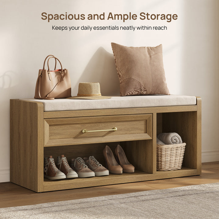 Helio Shoe Bench with Drawer, 40.6-Inch Wide