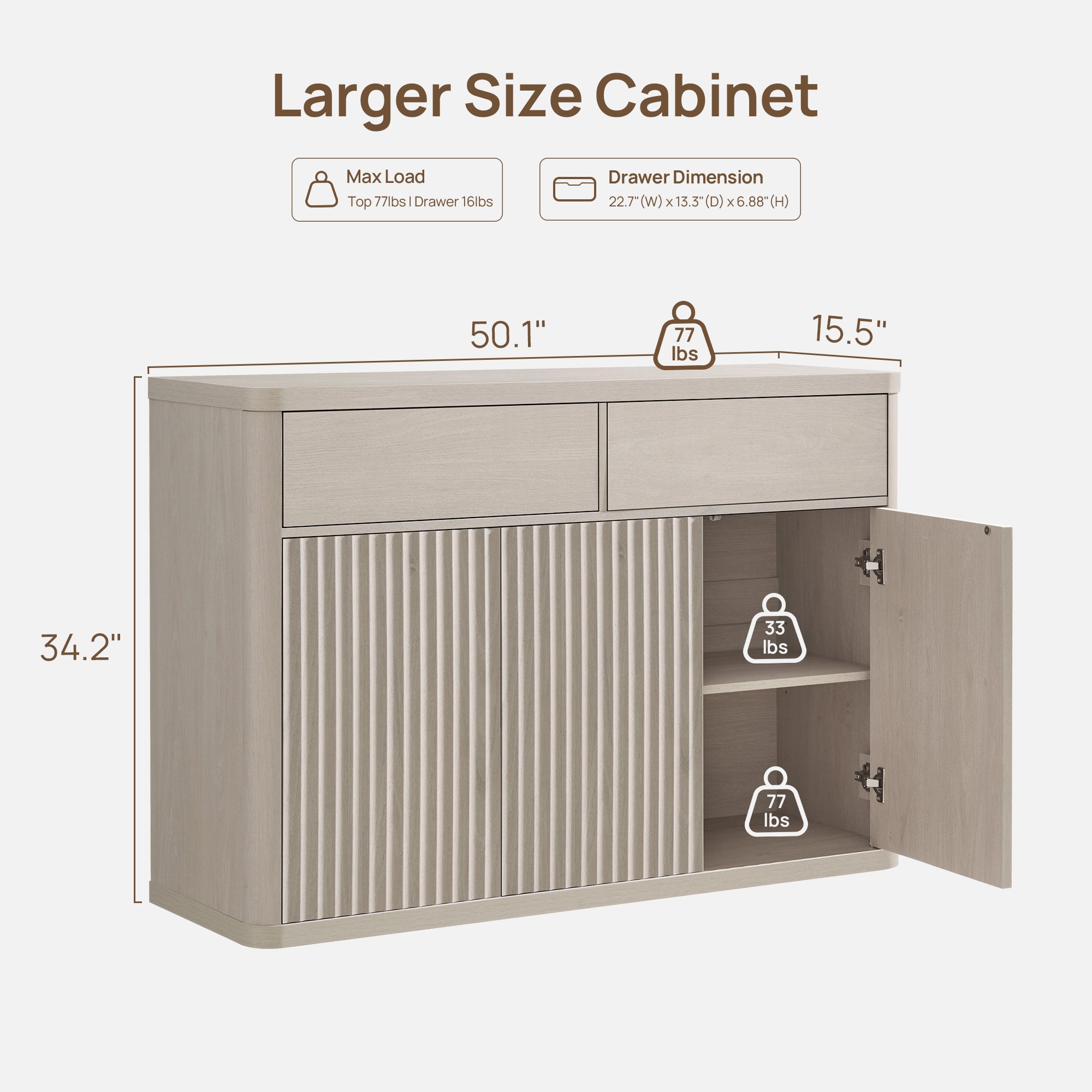 Cas Sideboard Cabinet, Fluted Style