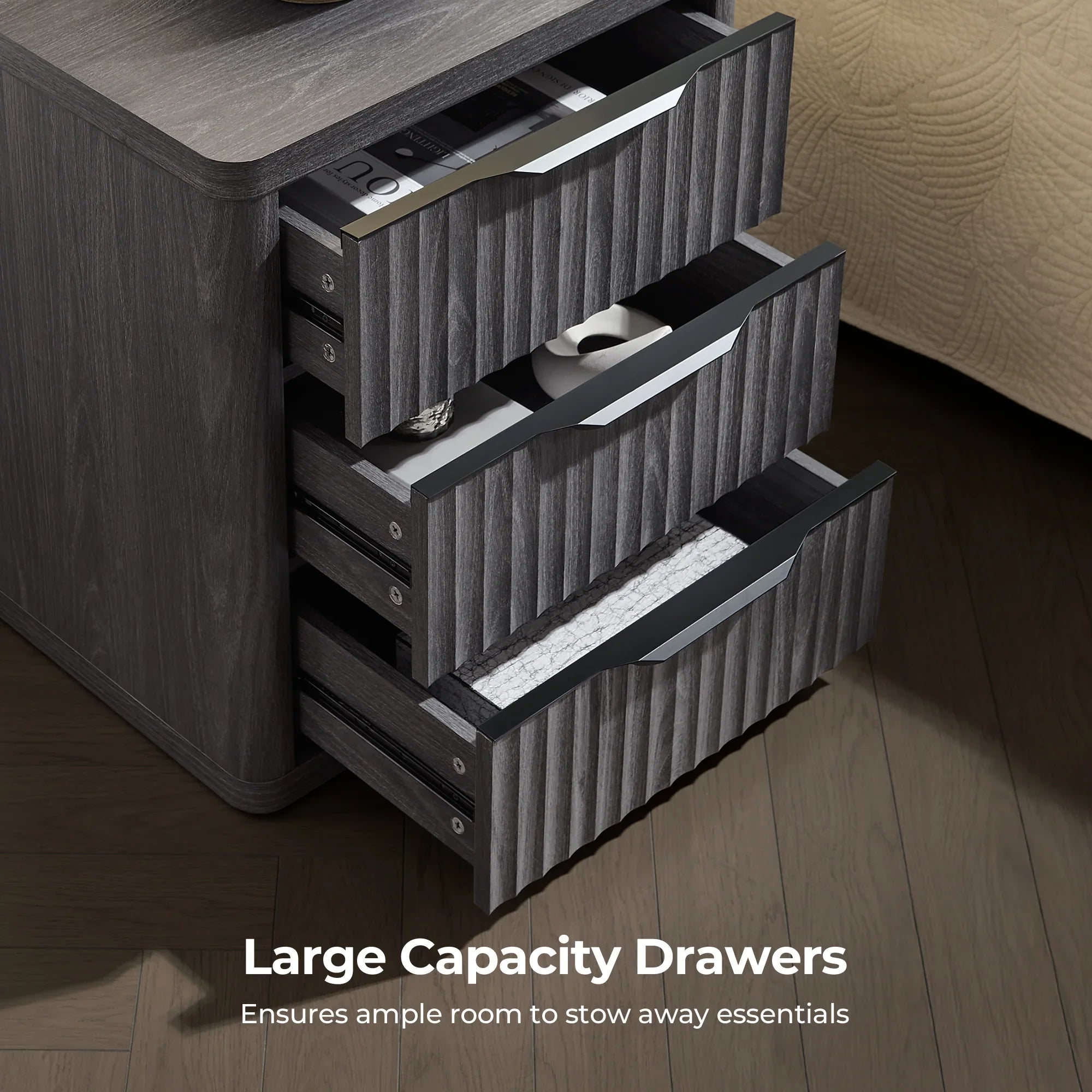 Cas 3 Drawers Nightstand with Black Handle