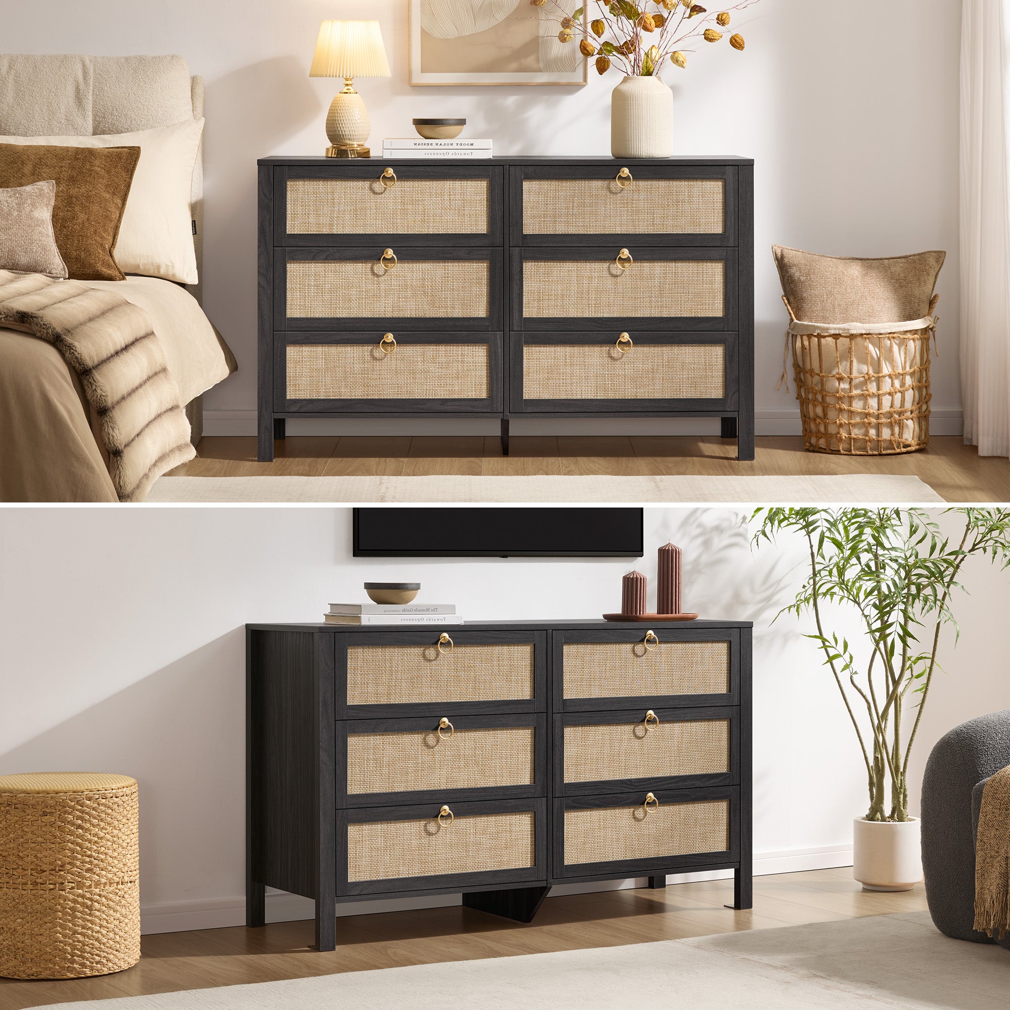 Terra Black Dresser, 6 Drawers