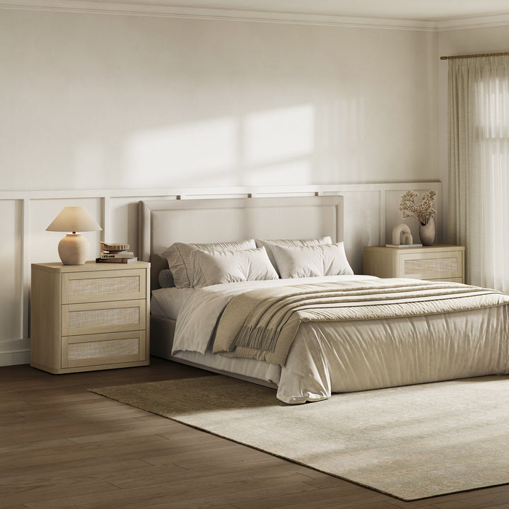 Zura Sectional Rattan Dresser and 3-Drawer Nightstand Set