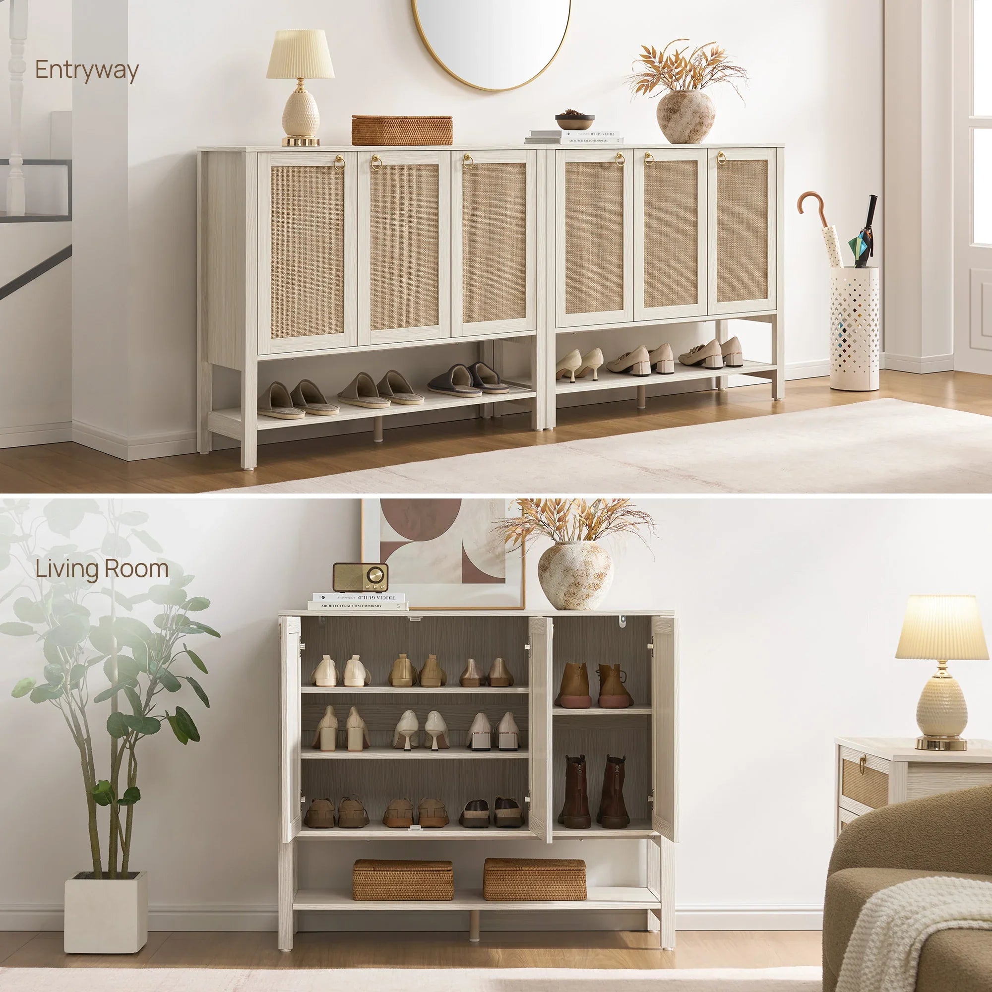 Terran White Shoe Cabinet, 3 Doors