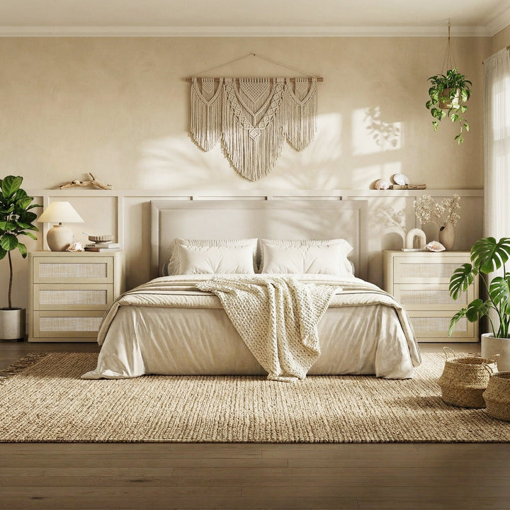 Zura Sectional Rattan Dresser and 3-Drawer Nightstand Set