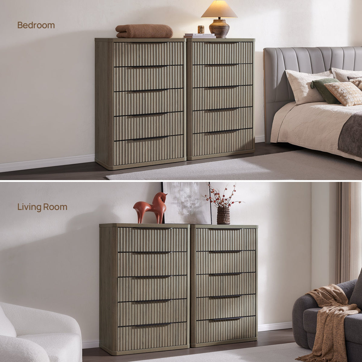 Cas Tall 5 Drawers Dresser, Set of 2