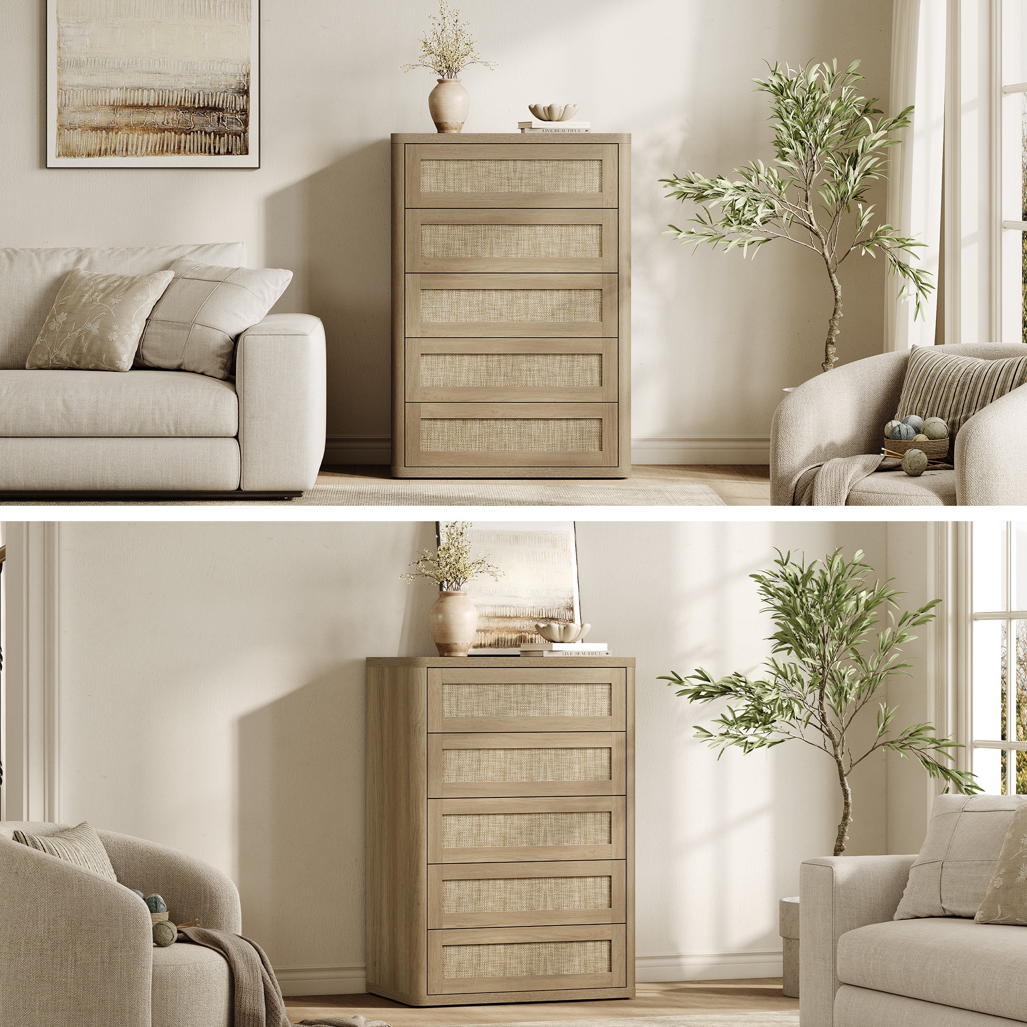 Zura Rattan Dresser, 5 Drawers