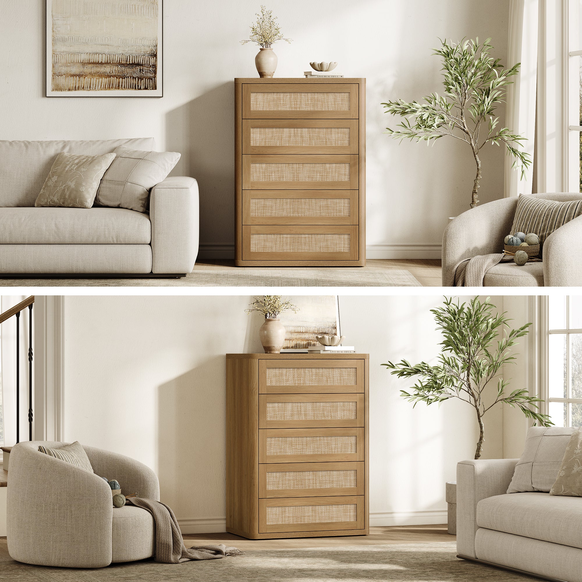 Zura Rattan Dresser, 5 Drawers