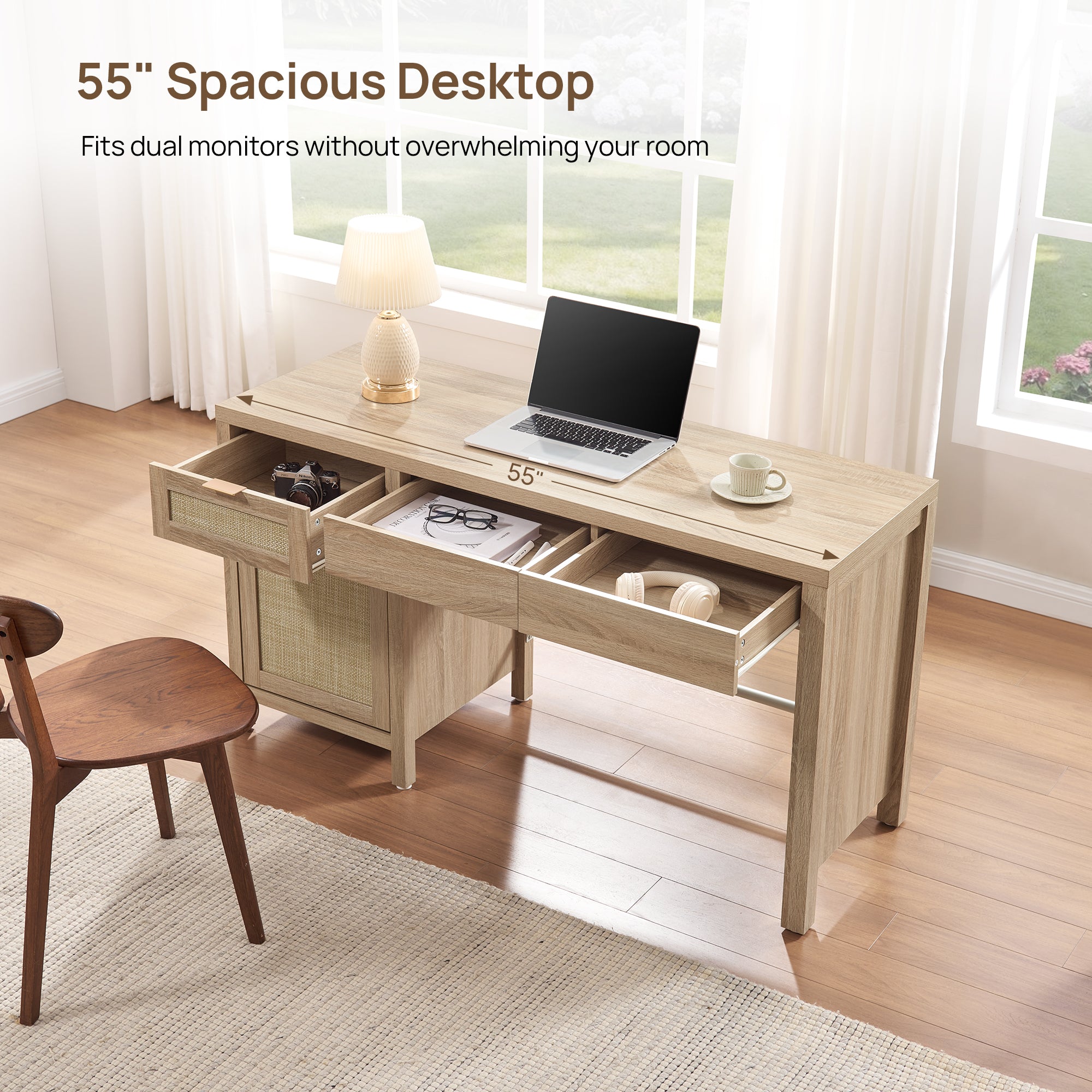 Savanna Rattan Computer Desk, 55-Inch Wide