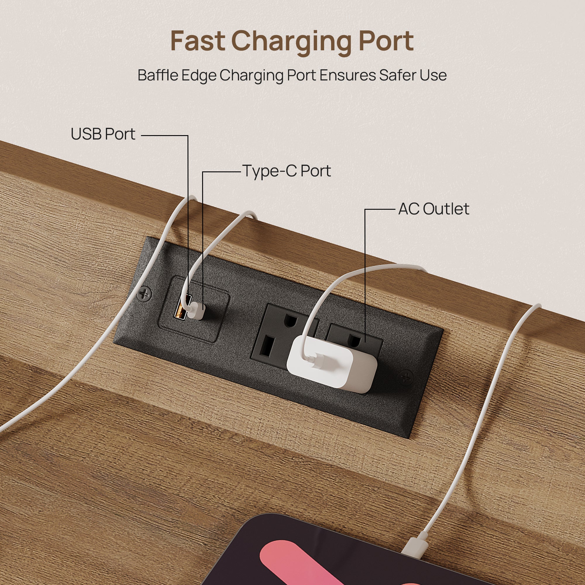 Prelude Large-Size Nightstand with Charger