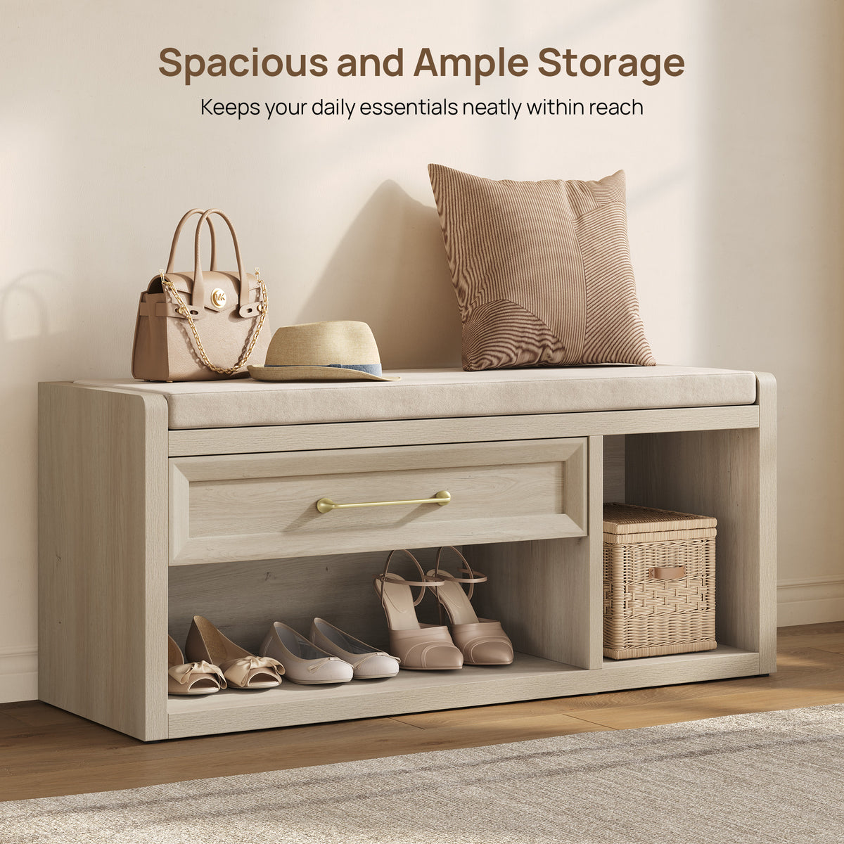 Helio Shoe Bench with Cushion, Entryway Storage