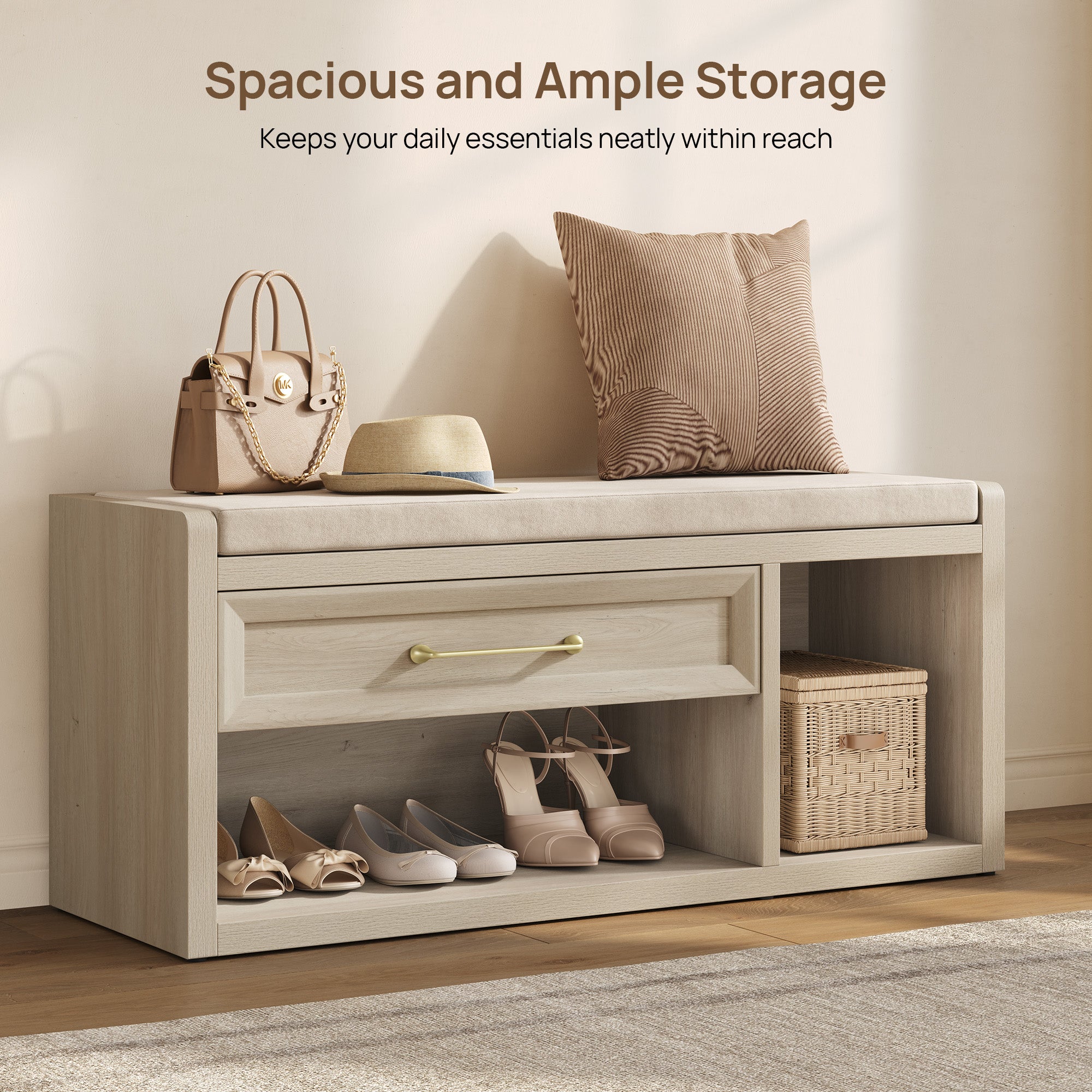 Helio Shoe Bench with Cushion, Entryway Storage