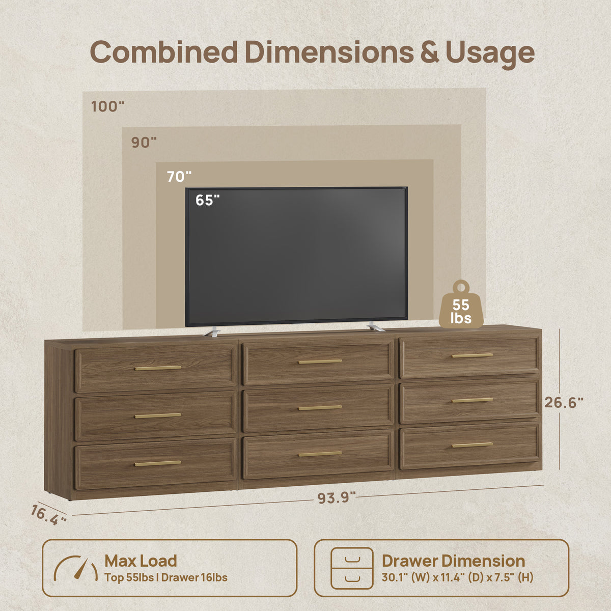 Crescent Modular Dresser with 9 Drawers, Walnut