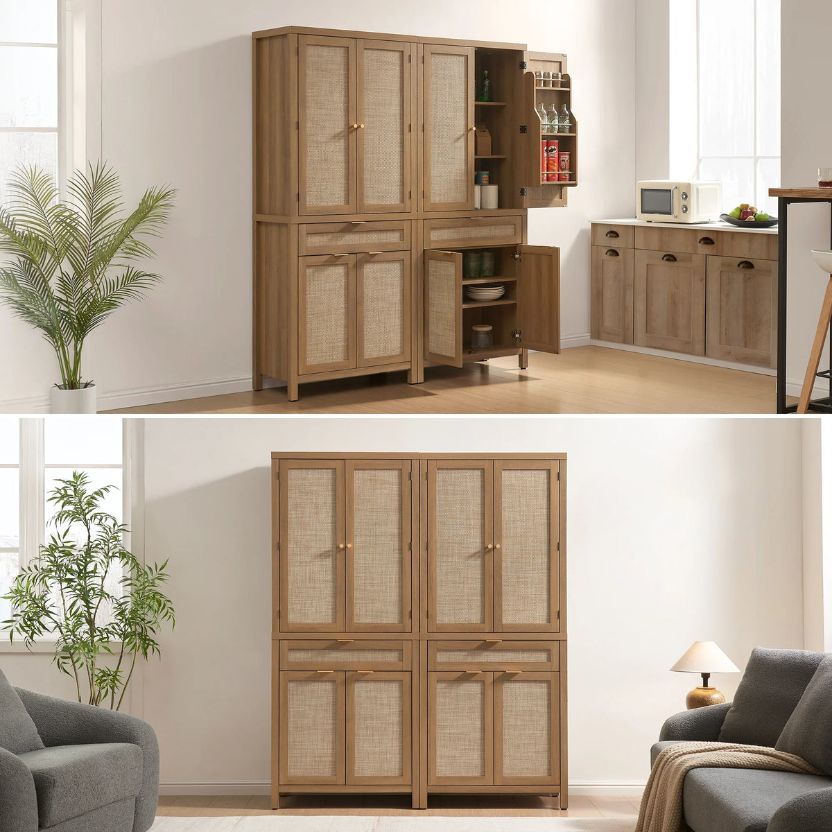 Savanna Pantry Cabinet,Rattan Door