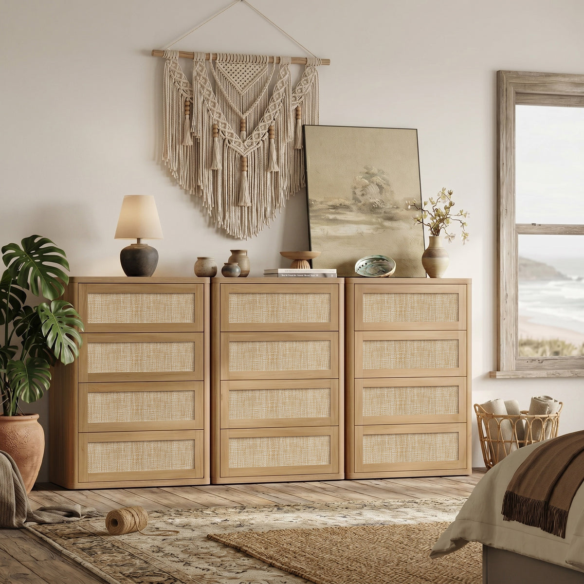 Zura Rattan 4-Drawer Dresser, Bedroom Storage