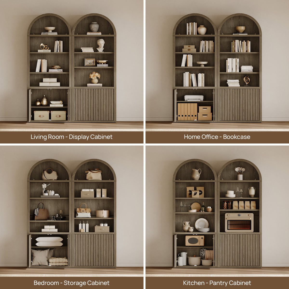 Cas Fluted 2-Door Bookcase, Arched Top