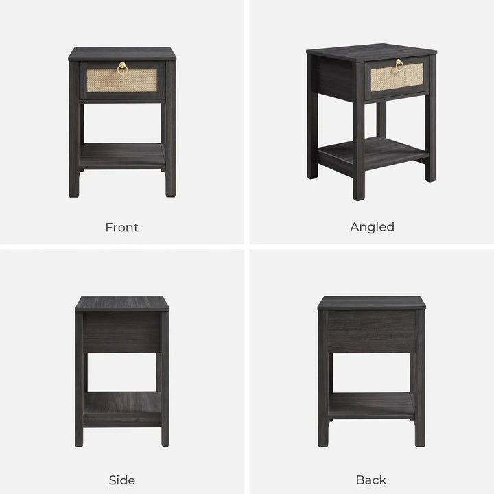 Terra Nightstand with Drawer - 2 Pieces - Obsidian