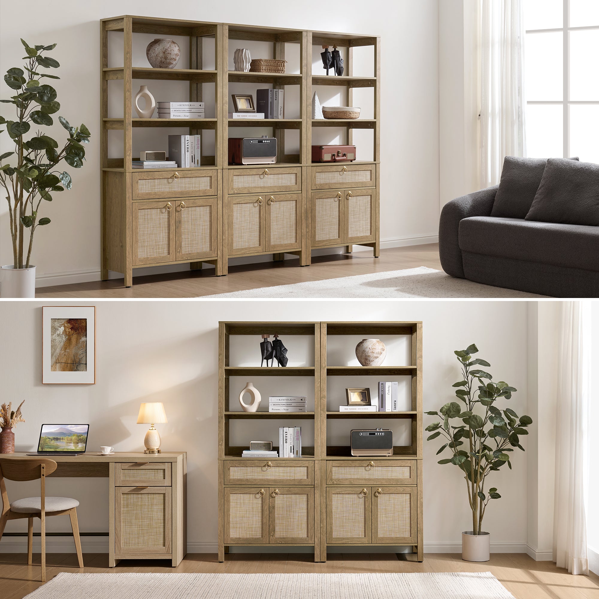 Terra 68.5Inch Bookshelf with Drawers