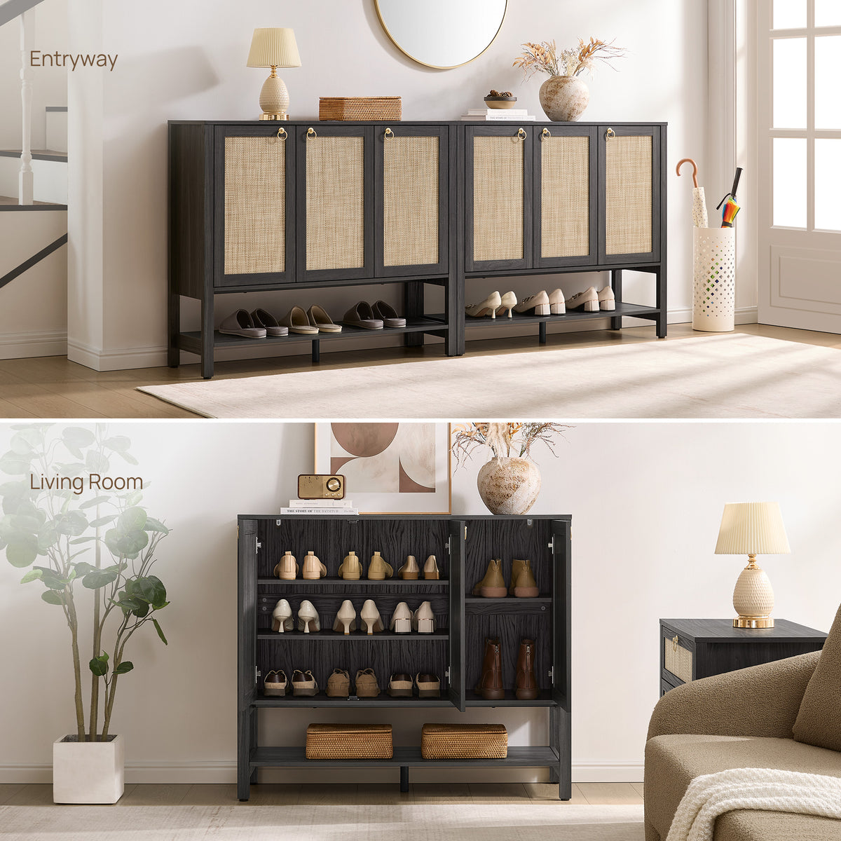 Terra Rattan Shoe Cabinet with Storage, Set of 2