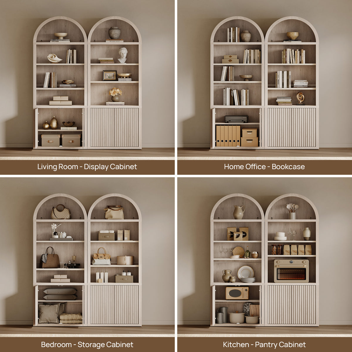 Cas Modern Arched Bookcase, Large Storage