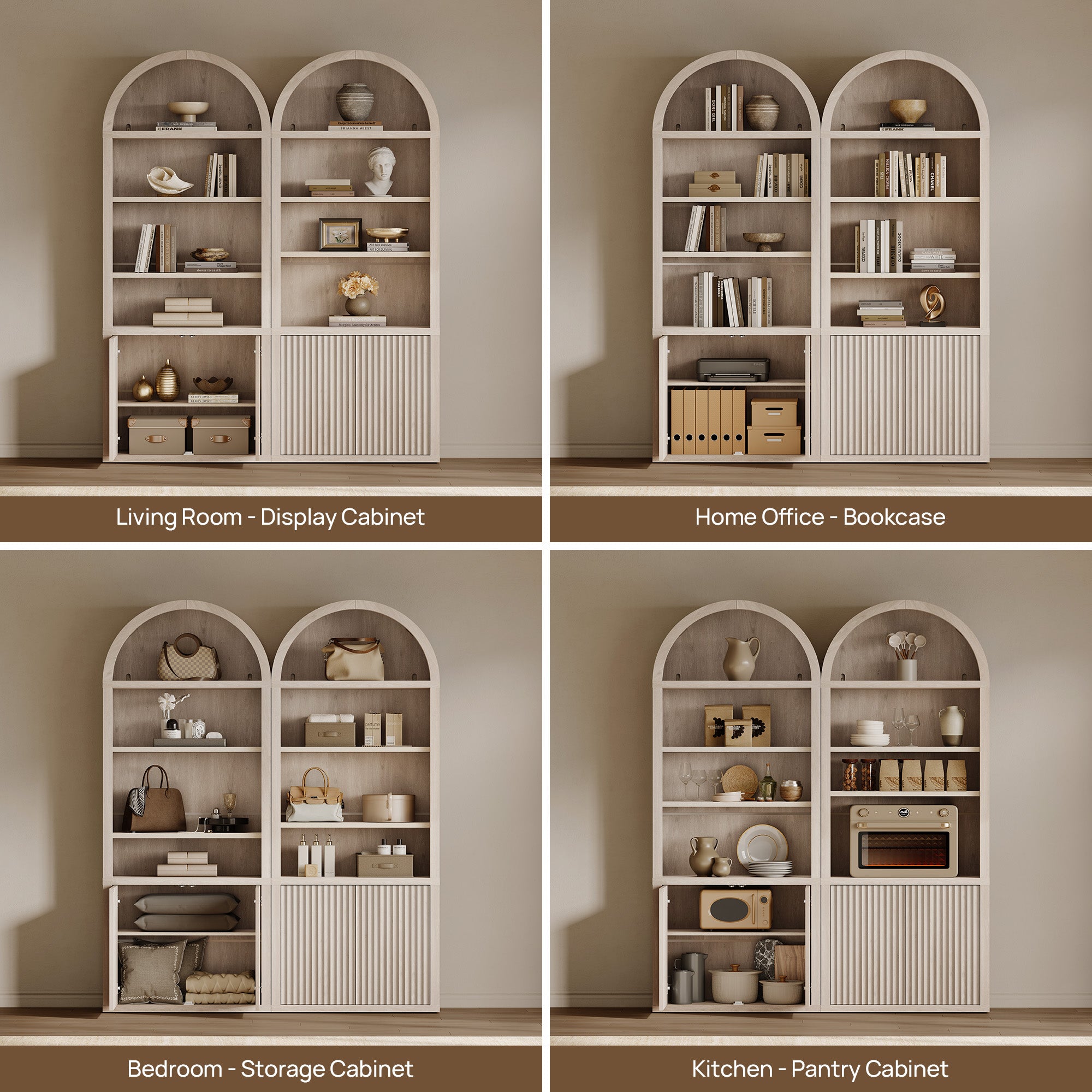 Cas Modern Arched Bookcase, Large Storage