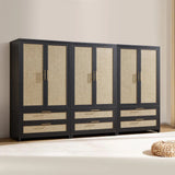 Savanna Rattan Wardrobe, 2 Drawers - 3 Pieces - Black Oak