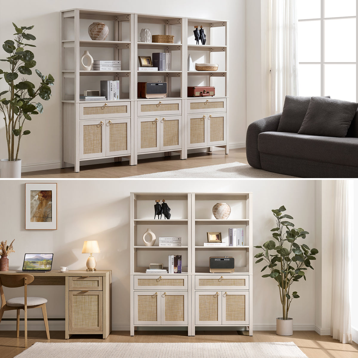 Terra Bookshelf With Drawer and Doors, Set of 3