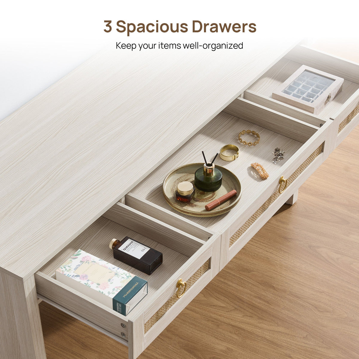 Terra Office Desk with 3 Drawers - White Cream Oak - 2 Pieces