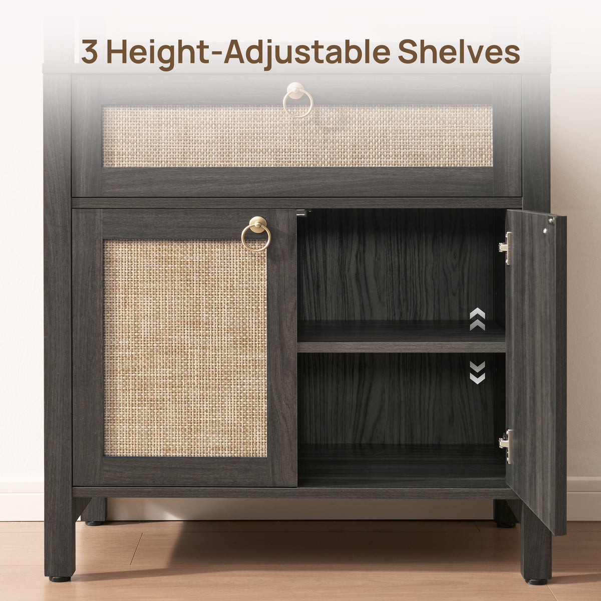 Terra Black Rattan Bookshelf, Large Storage