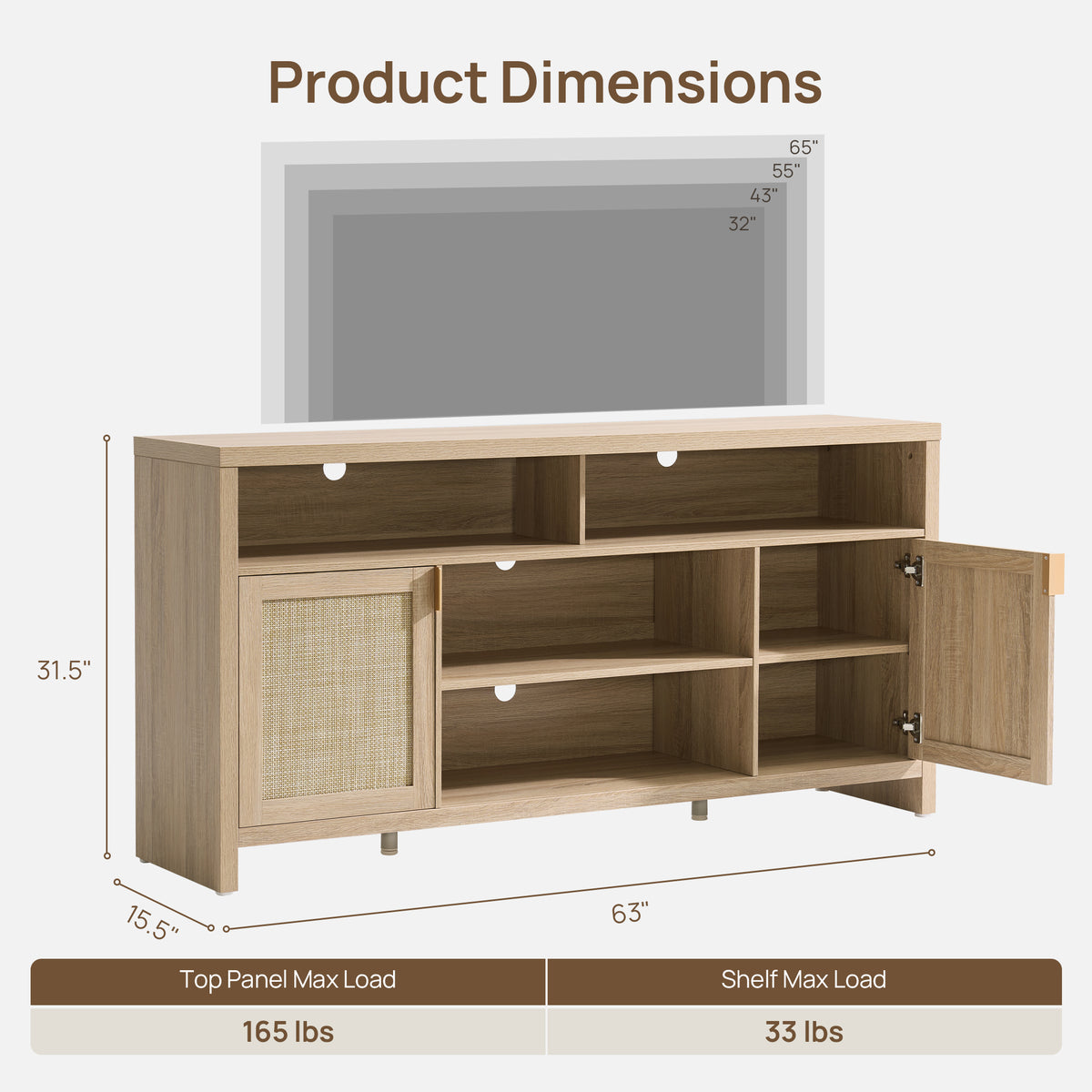 Savanna 65Inch TV Console with Cable Management
