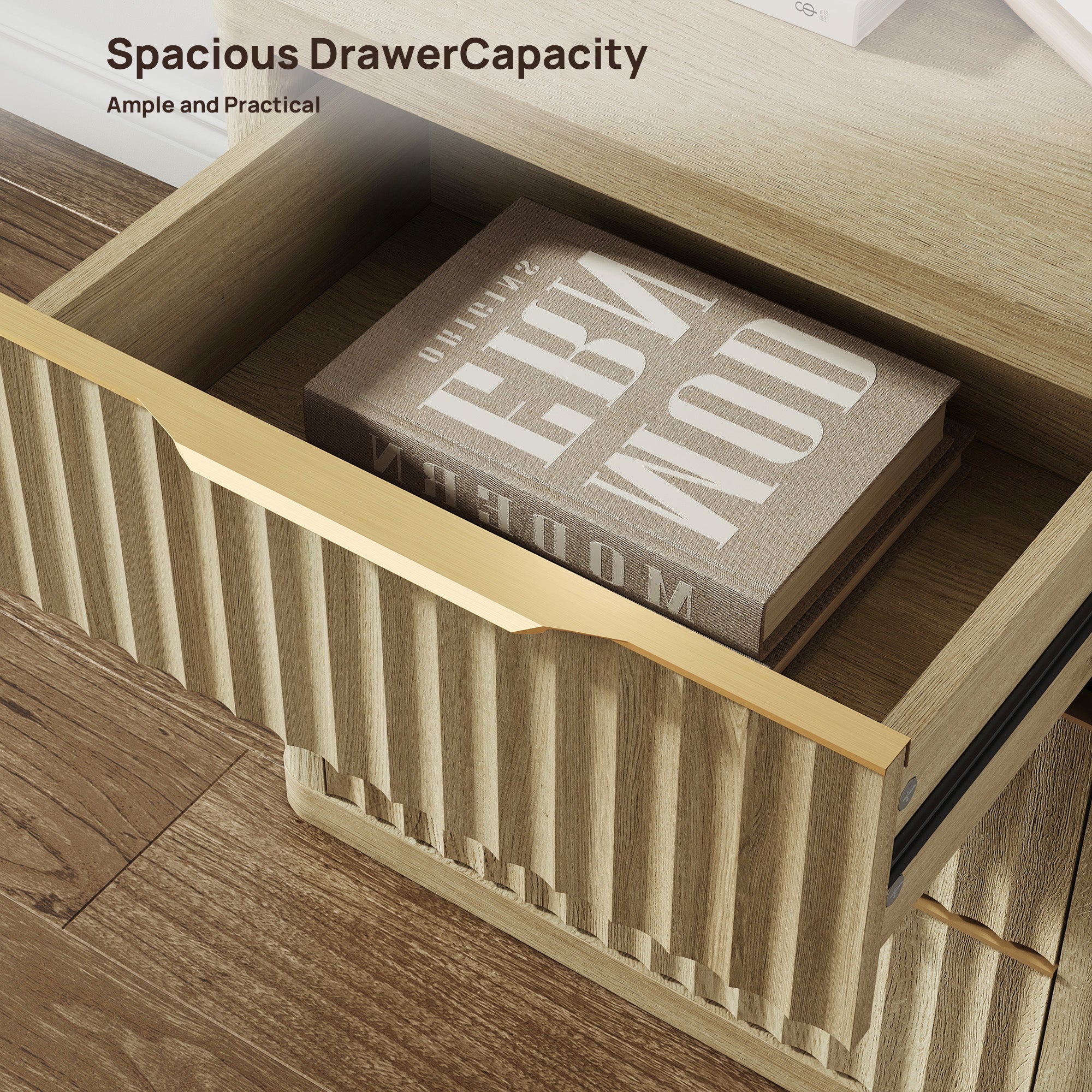 Cas 3 Drawers Nightstand with Golden Handle