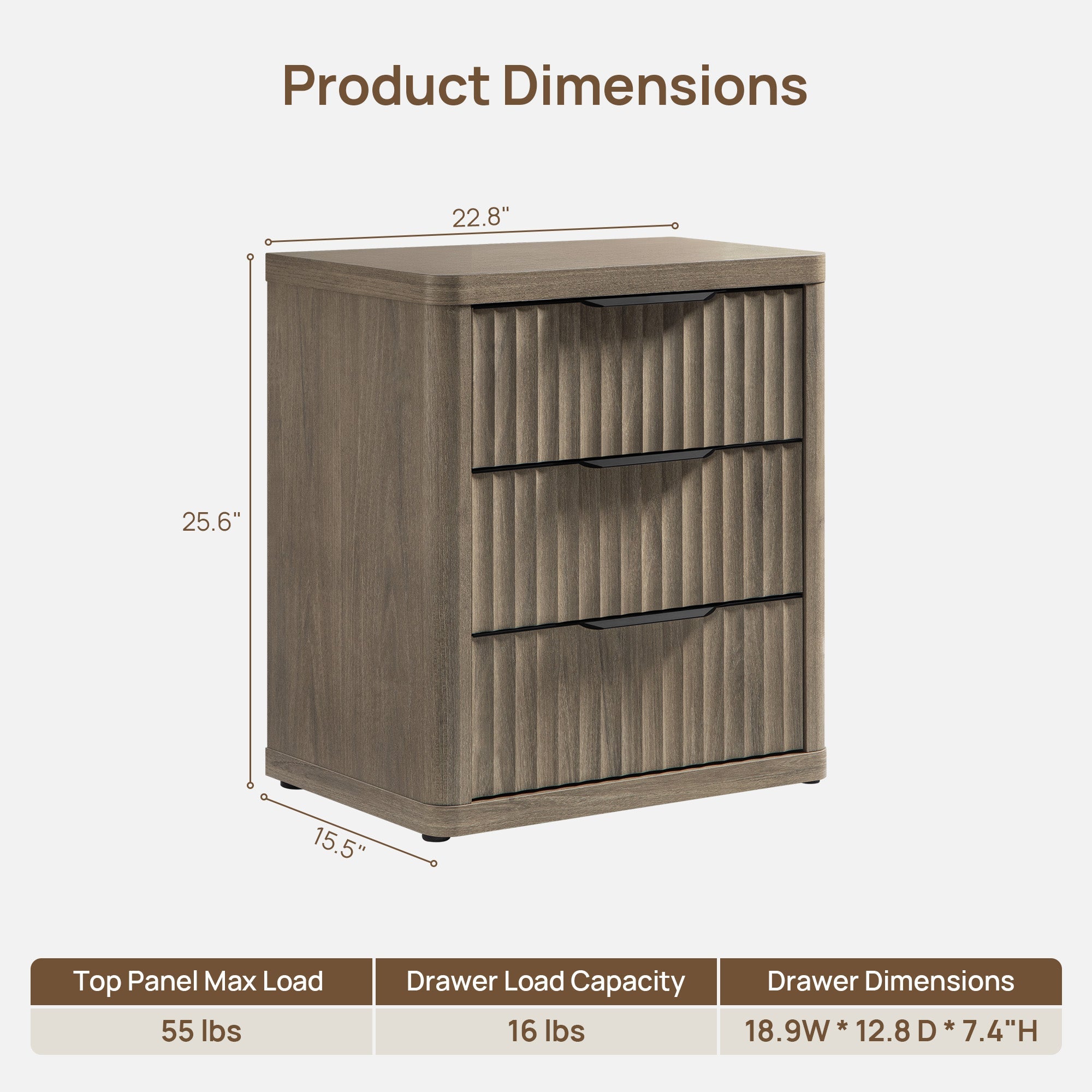 Cas 3 Drawers Dresser, Black Handle