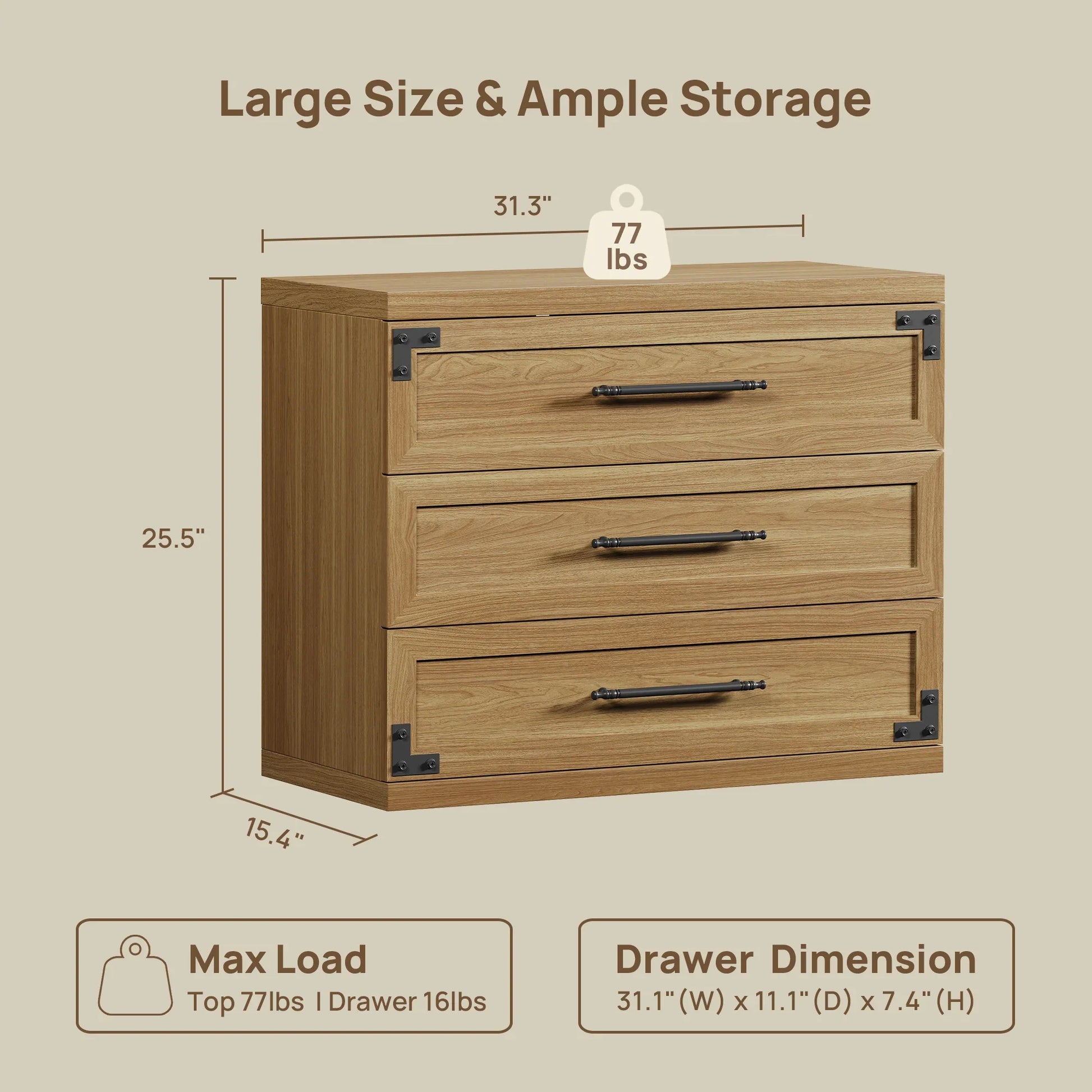Willow 3-Drawers Nightstands Set, 31.3 Inch Wide