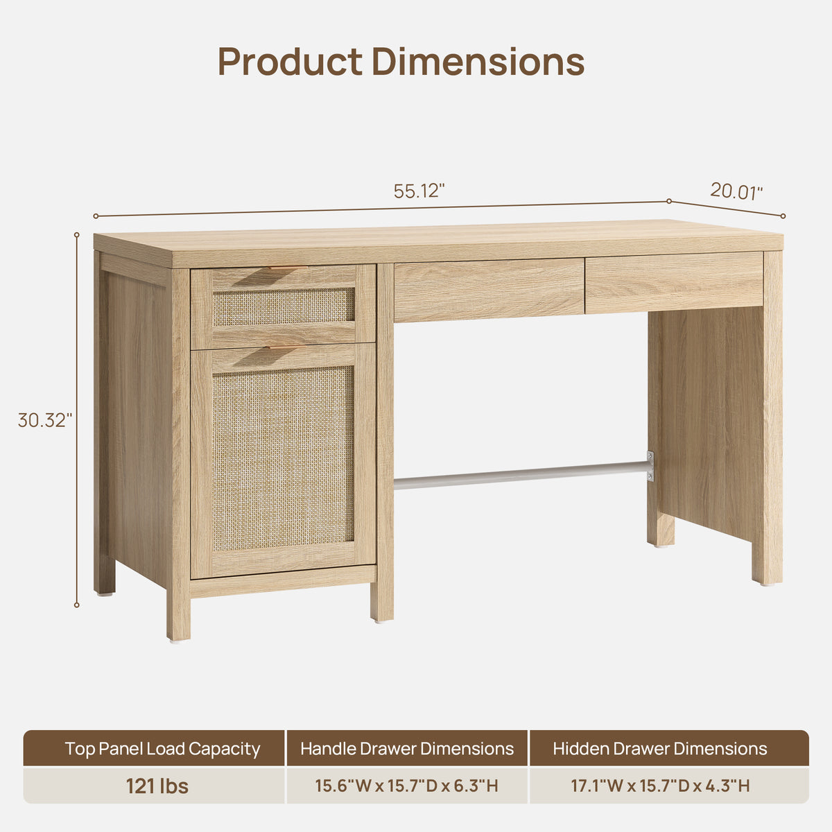 Savanna 55-Inch Wide Vanity Table, Makeup Storage