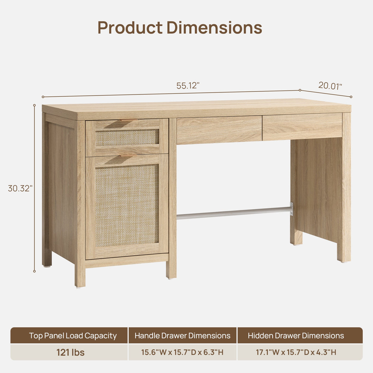 Savanna 55-Inch Wide Vanity Table, Makeup Storage - Reclaimed Caramel Oak - 2 Pieces