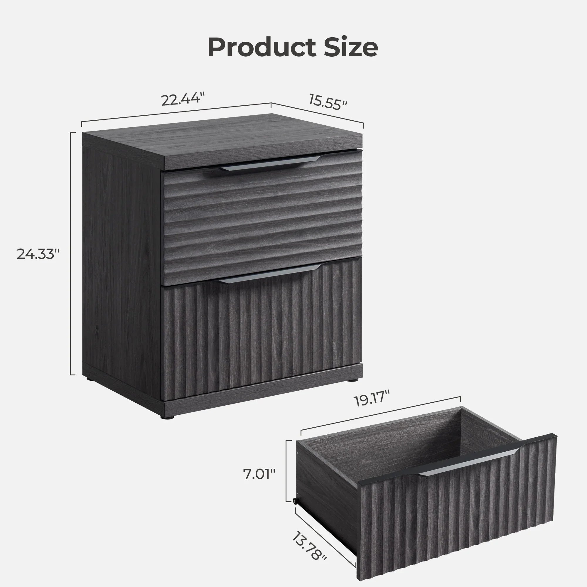 Stria 2 Drawers Nightstand for Bedroom