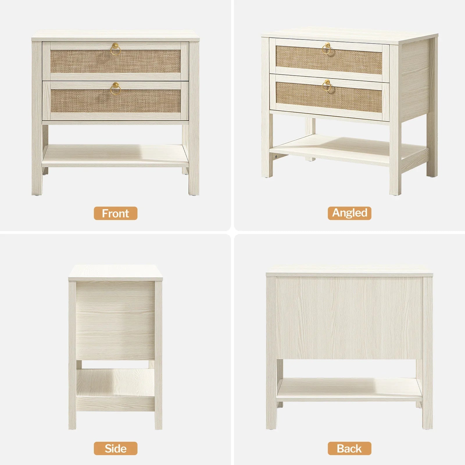 Terra 6 Drawers Dresser And White Cream Oak Nightstands Sets