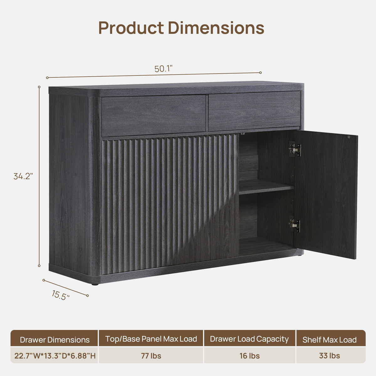 Cas Sideboard Buffet with Large Storage, Set of 2