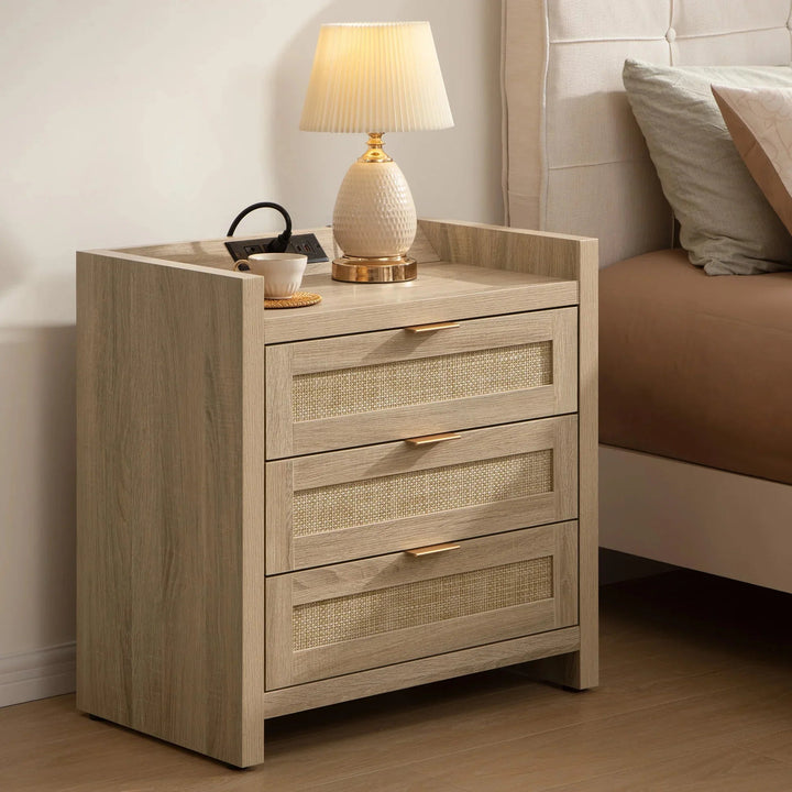 Savanna Rattan Dresser and 3 Drawers Nightstands Set