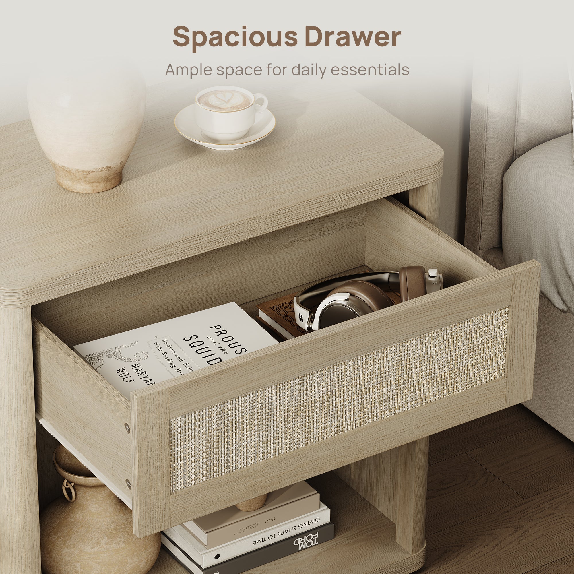 Zura 1-Drawer Nightstand, Boho Style