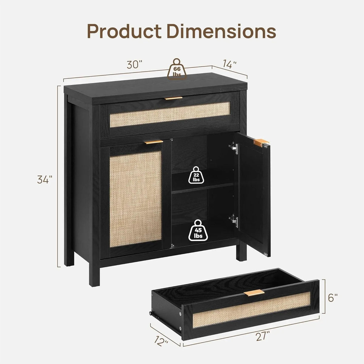 Savanna Black Storage Buffet Cabinet with Drawers, Set of 2