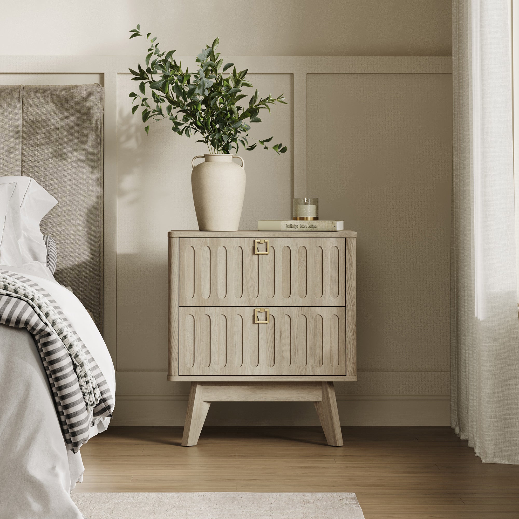 Domus Minimalist Nightstand, Large Storage