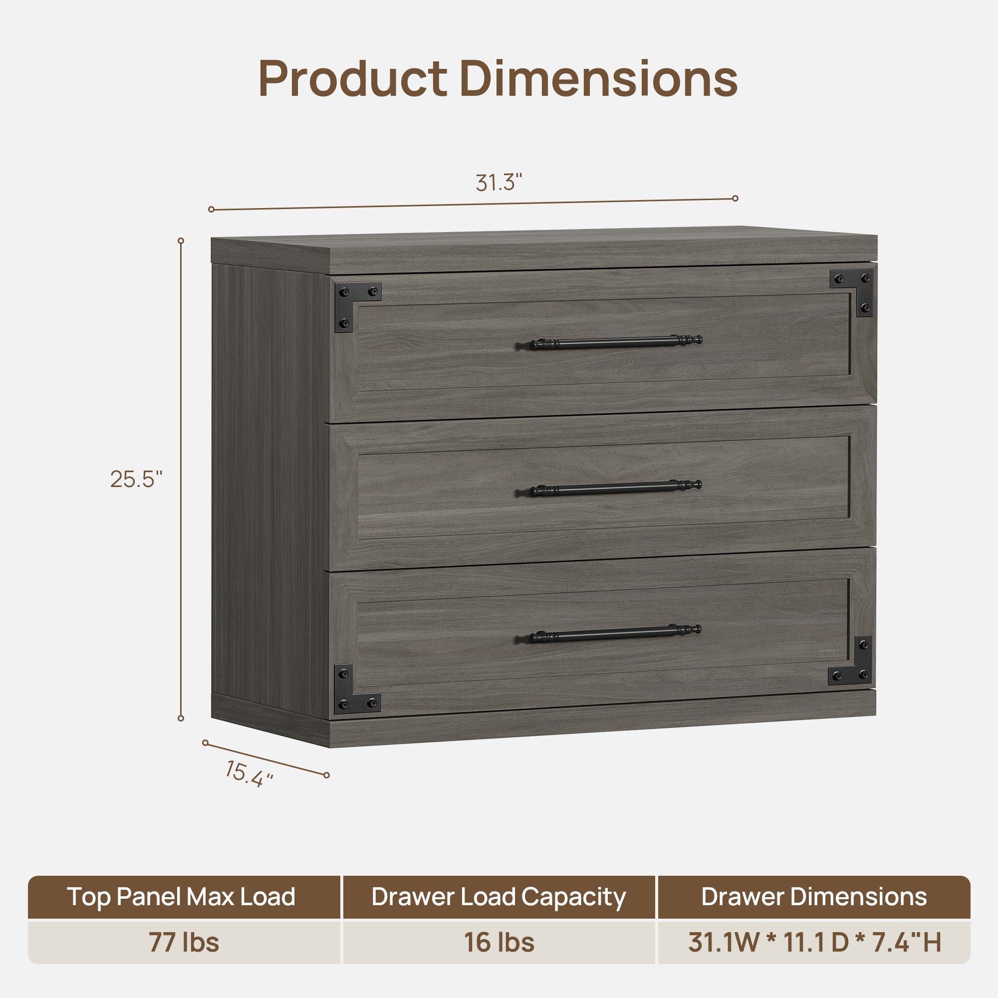 Willow 3-Drawers Nightstands Set - 2 Pieces - Oak Brown