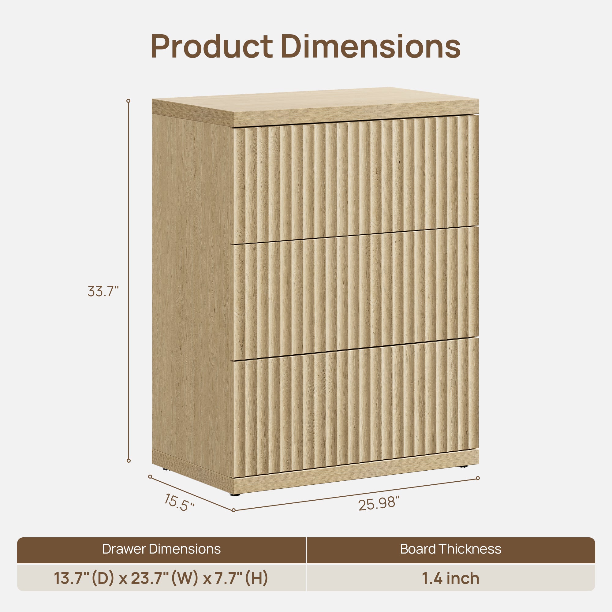 Stria Fluted Sideboard Cabinet with Storage, 3 Drawers