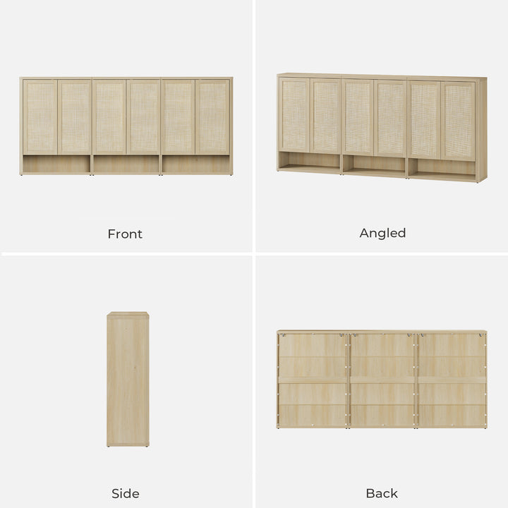 Zura Modern 3-Piece Rattan Shoe Cabinet, 70 Pairs