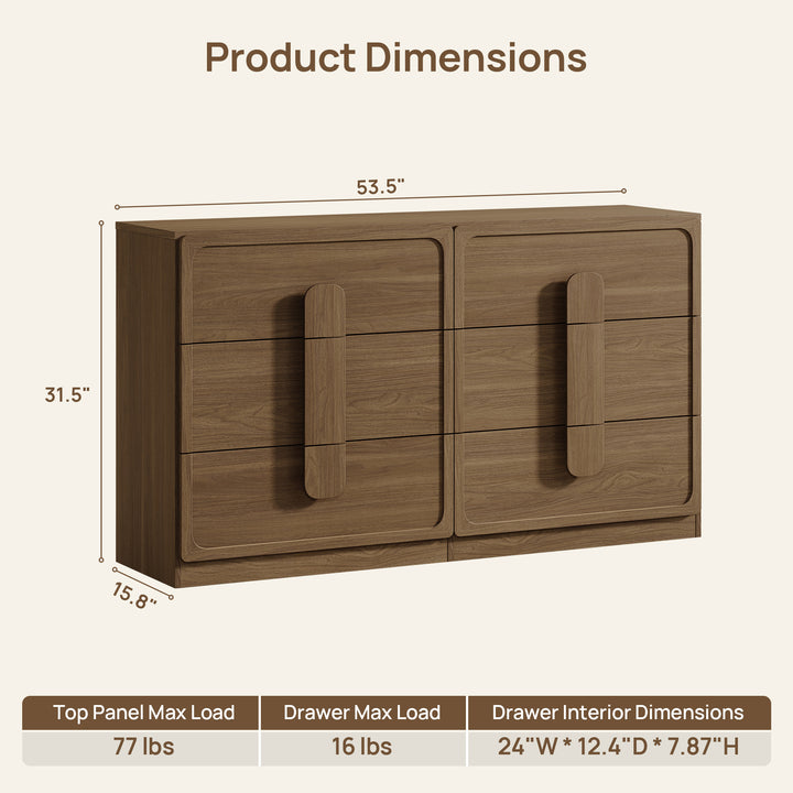 SICOTAS Arcus 6-Drawer Dresser With Arched Handles, 53.5